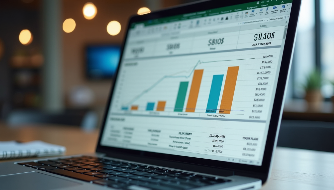 Eye-level view of a laptop screen showing a cash flow forecast spreadsheet