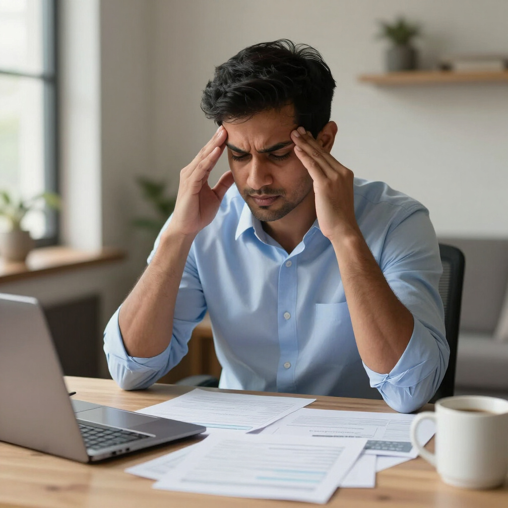 Business owner making sense of financial paperwork